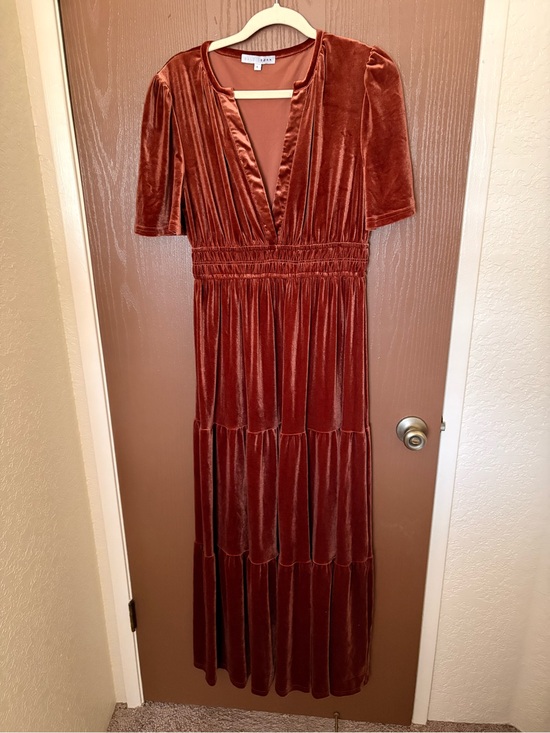 Baltic Born Dresses & Skirts - Baltic Born Rust Velvet V-Neck Maxi Dress